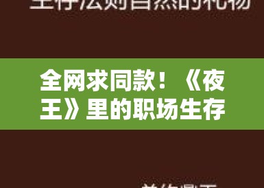 全网求同款!《夜王》里的职场生存法则,在这个深夜,只有强者才配拥有名字 全网求同款!《夜王》里的职场生存法则,在这个深夜,只有强者才配拥有名字